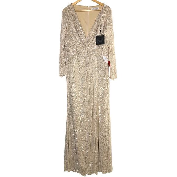 Ieena for Mac Duggal Dress Sequined Long Sleeve Evening Gown Maxi  NWT 12 - Picture 5 of 14